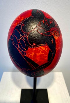 Used Painting on Ostrich Egg w/stand: 'Diskos Thrower'