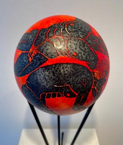 Batiked Ostrich Shell w/stand: 'Wrestlers'