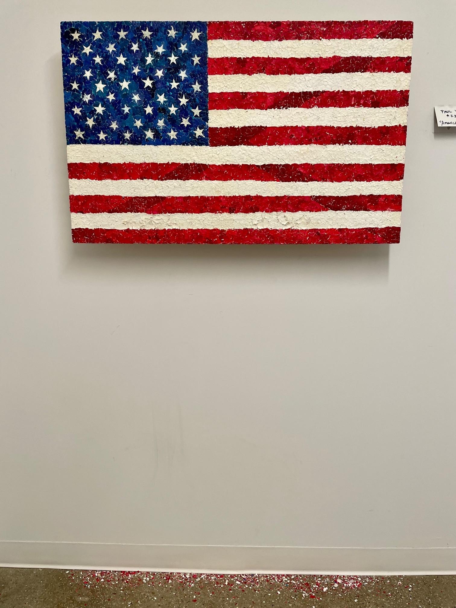 Collage fait de coquilles d'œuf du drapeau américain : « États-Unis, 2022 » - Contemporain Painting par Paul Wirhun