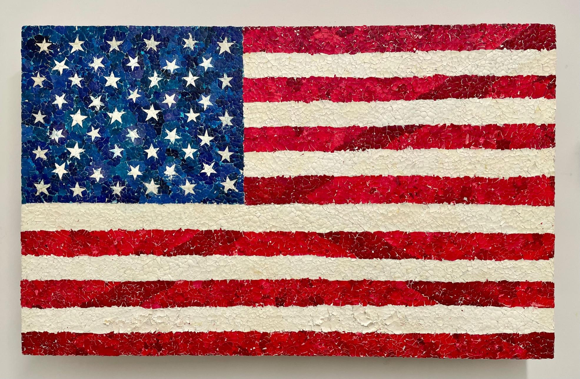 Collage made of eggshells of American Flag: 'USA, 2022' - Painting by Paul Wirhun
