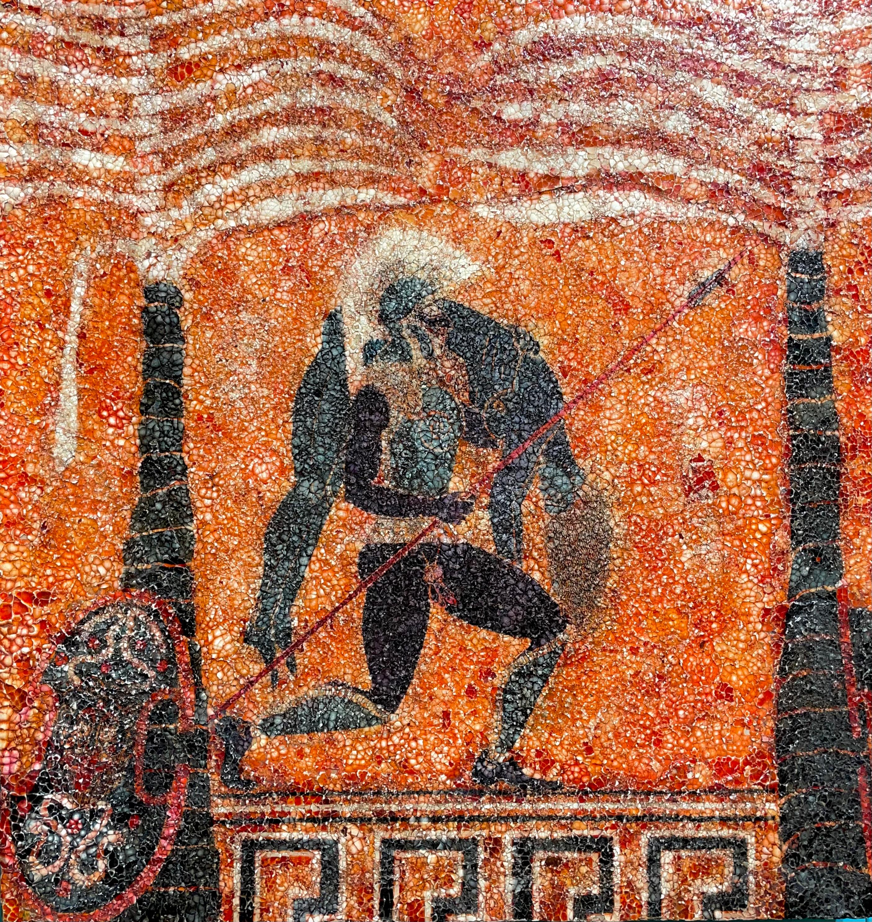 Paul Wirhun Figurative Painting – Eierschalencollage: „Ajax, der den toten Achilles trägt“