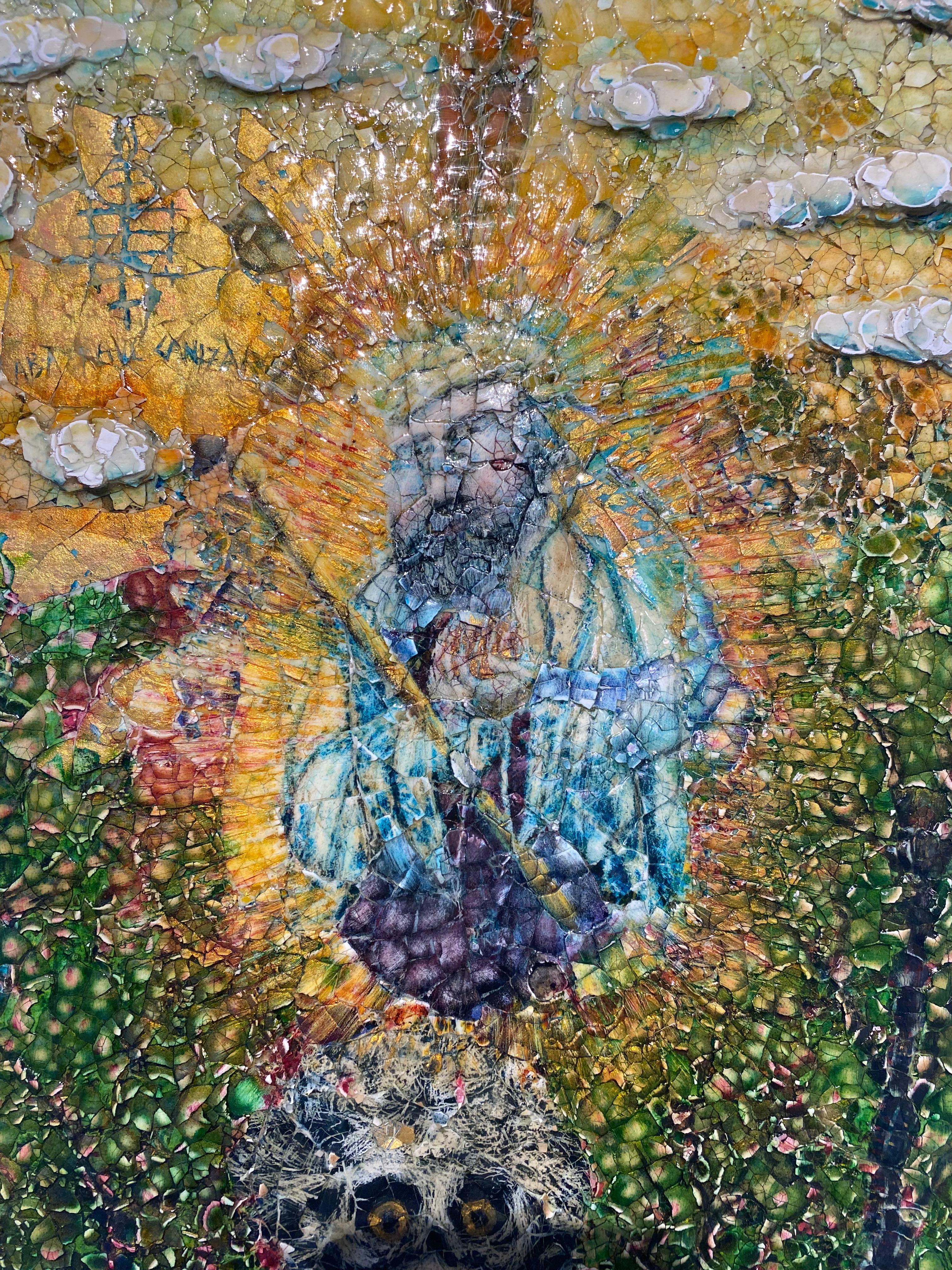 Mosaico a guscio d'uovo, Pittura murale: 'Baba Raul' - Mixed Media Art Contemporaneo di Paul Wirhun