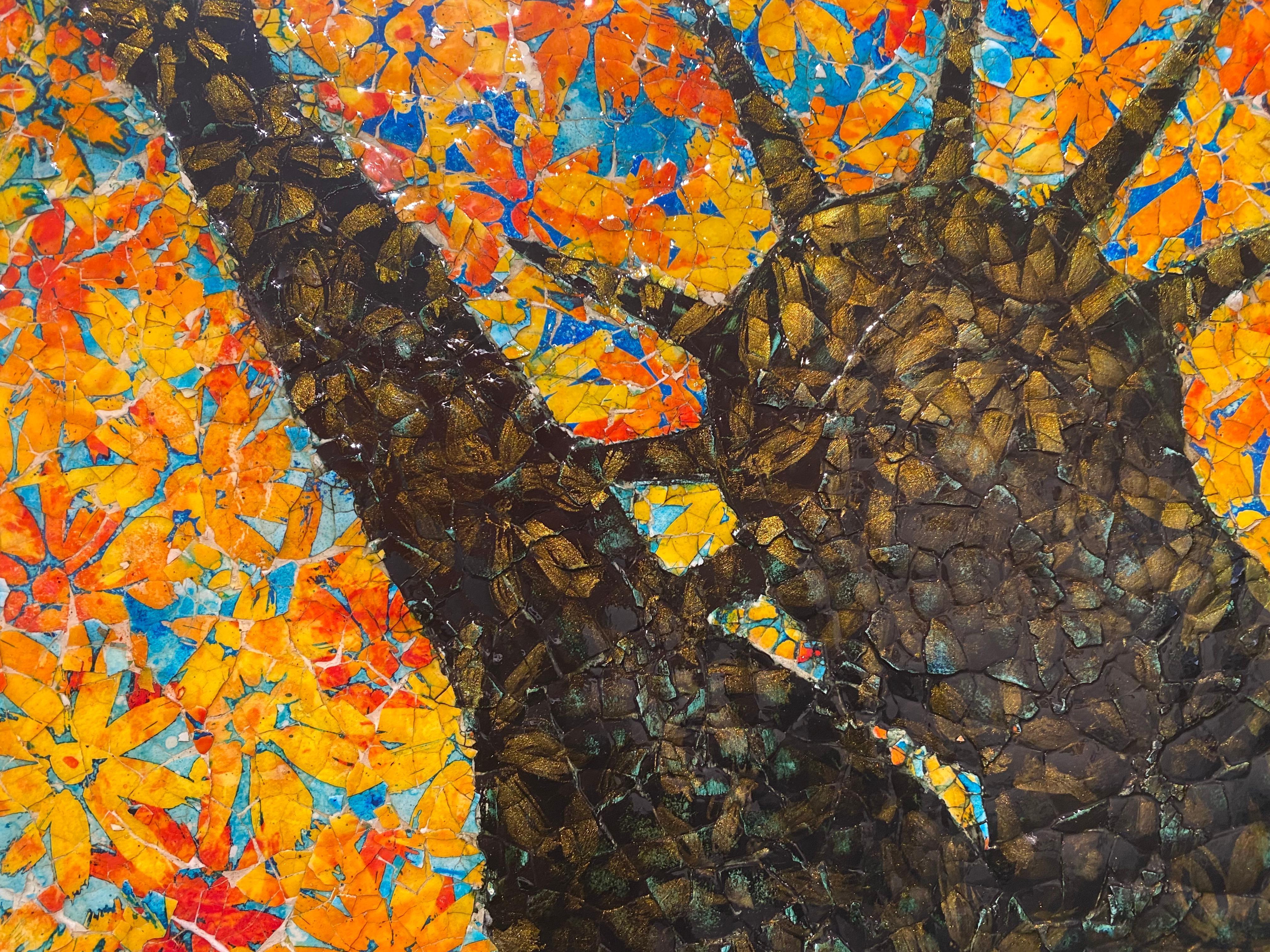 Mosaico a guscio d'uovo, pittura murale: 'Libertà in Estasi' - Mixed Media Art Contemporaneo di Paul Wirhun