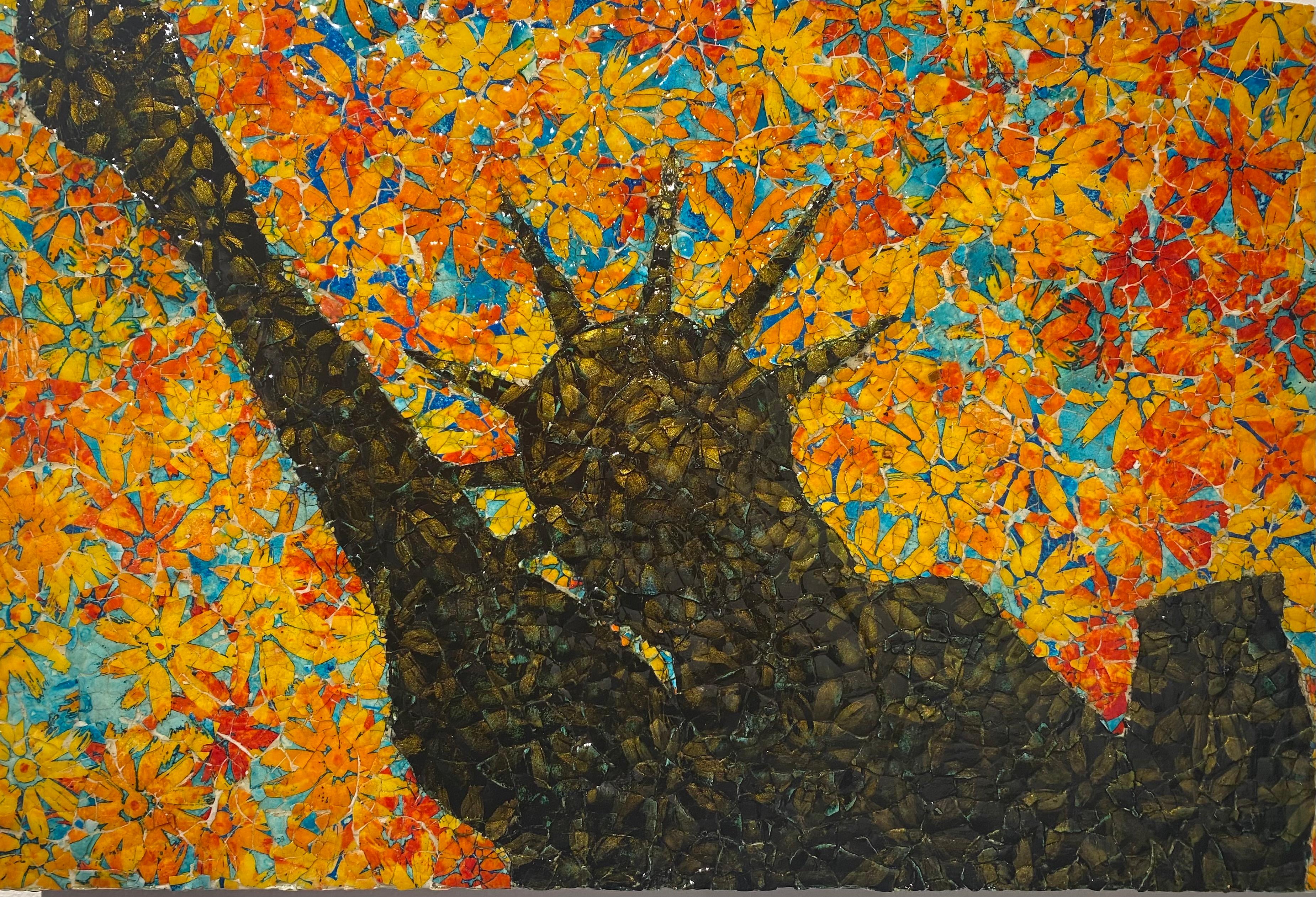Mosaico a guscio d'uovo, pittura murale: 'Libertà in Estasi' - Mixed Media Art di Paul Wirhun
