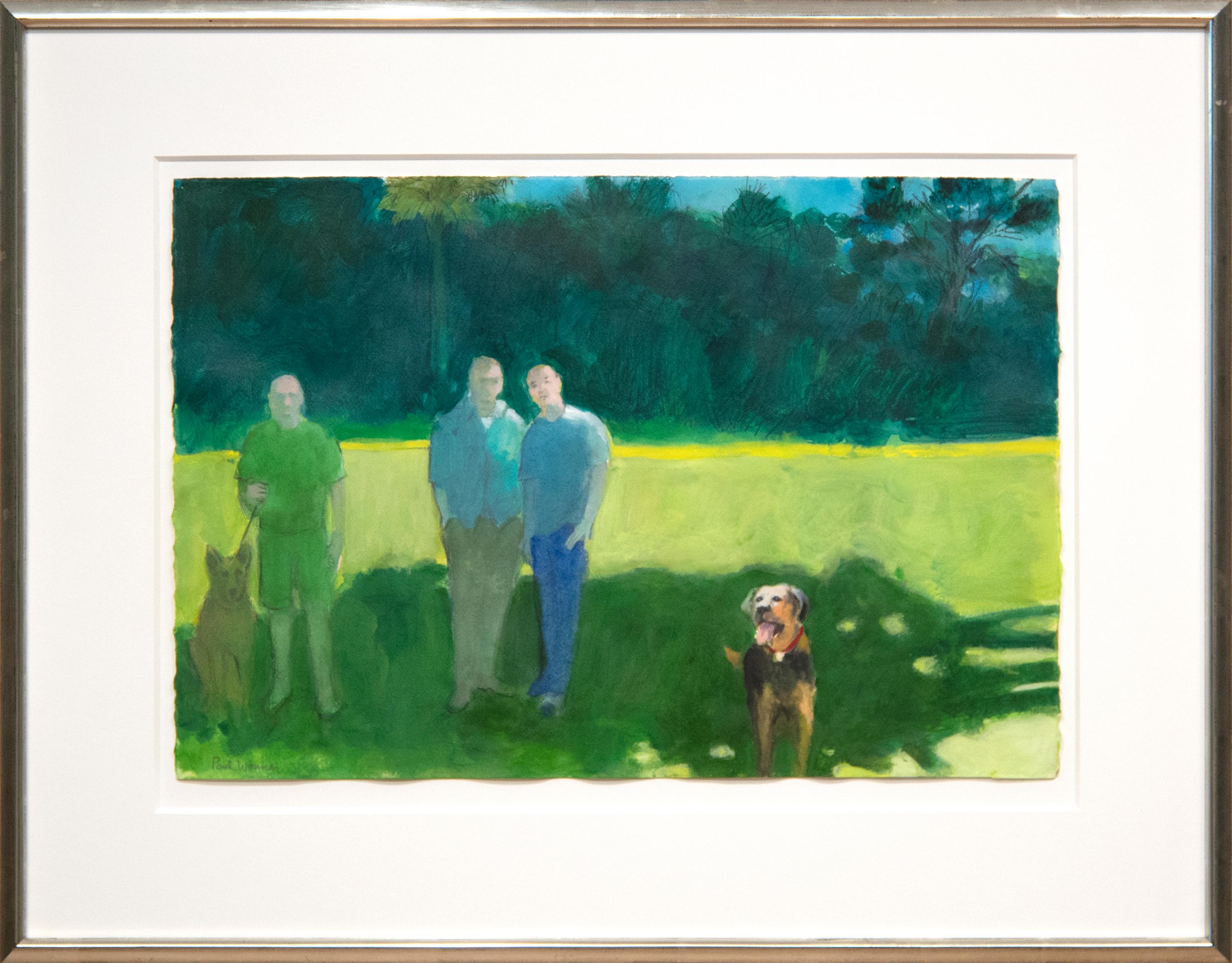 Park with Figures and Dogs - Painting by Paul Wonner