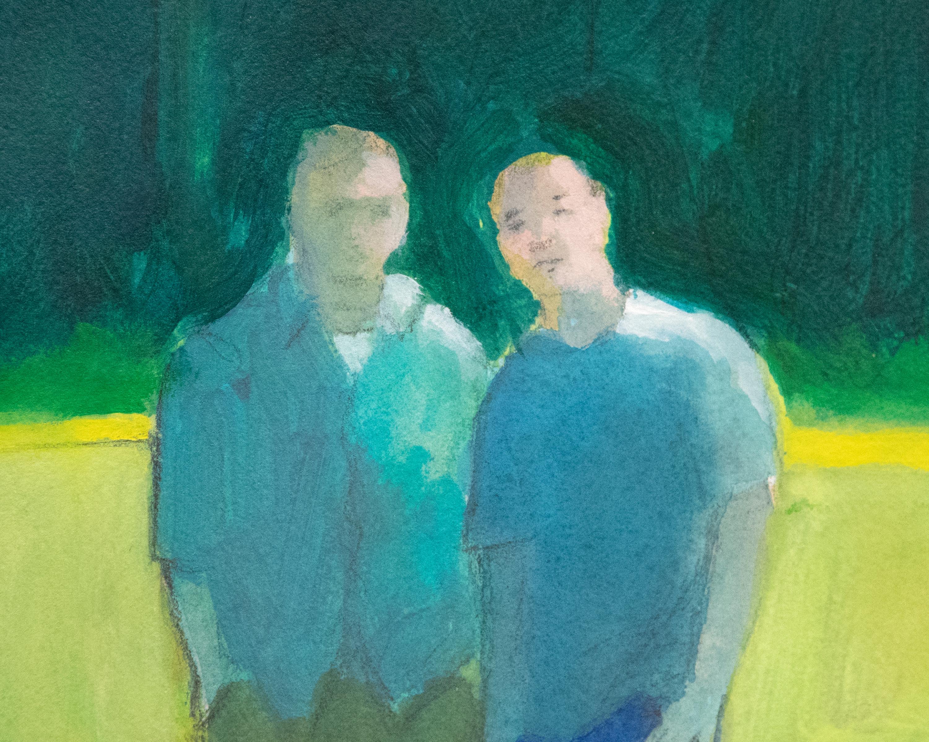 Park with Figures and Dogs - Blue Figurative Painting by Paul Wonner