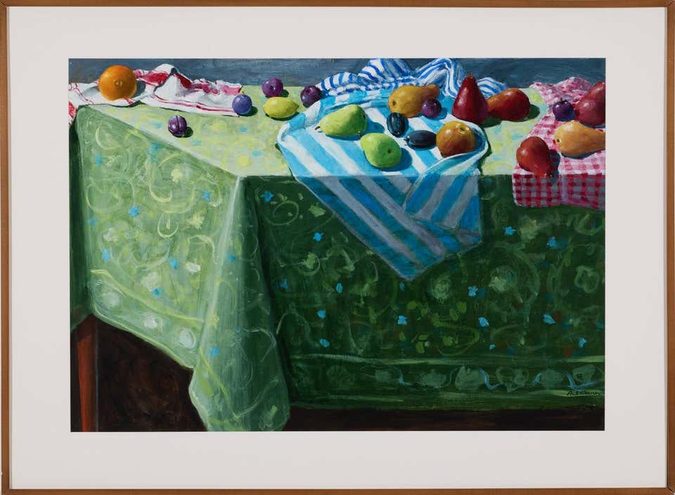 "Still life of Fruit" American 21st century acrylic on paper