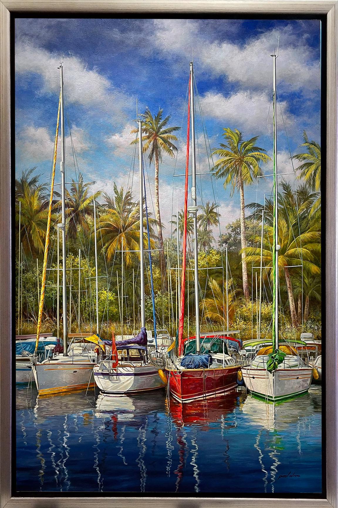 Artist: Paul Wren
Title: Tranquility Bay
Medium: Original oil on canvas
Signature: Hand signed by artist
Size: Approximately 42x62 inches
Framed: Framed.
Biography: Paul Wren was born on October 8, in Peru, in 1965. Middle child of a very large