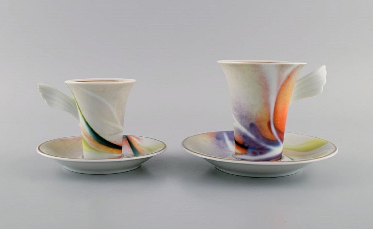 Paul Wunderlich for Rosenthal. Mythos coffee cup and mocha cup with saucers. 
1980s / 90s.
The coffee cup measures: 9.5 x 8.2 cm.
Saucer diameter: 15 cm.
In excellent condition.
Stamped.
