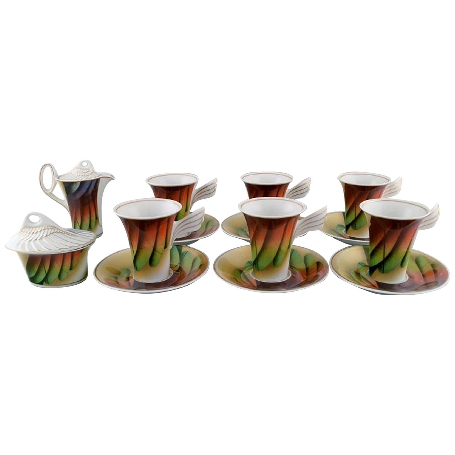 Paul Wunderlich for Rosenthal, Six Mythos Coffee Cups with Saucers, 1980s-1990s