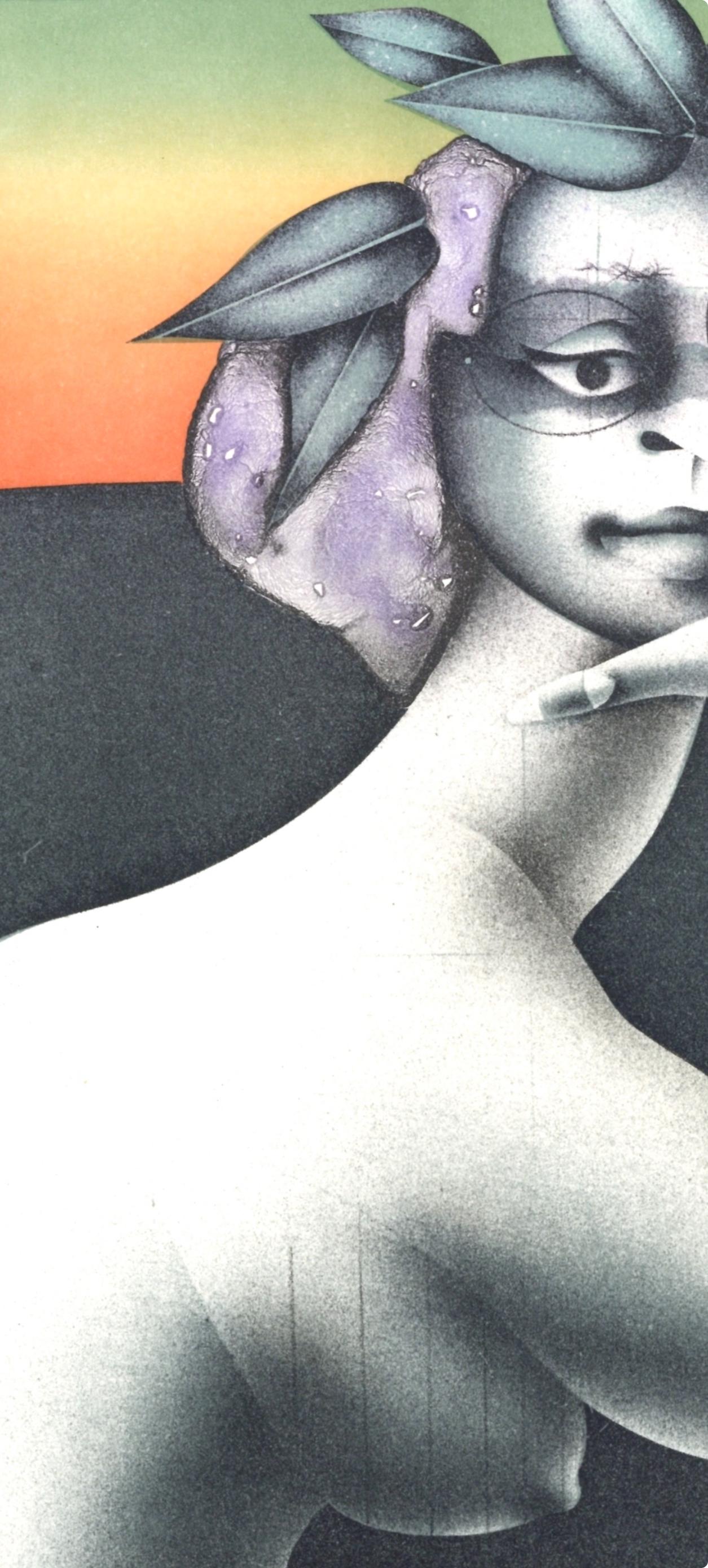 Frau mit Brille und Blättern (Riediger 544), XXe siècle - Print Moderno de Paul Wunderlich