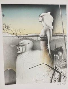 Paul Wunderlich, Originallithographie, handsigniert, „Paar mit Hund“