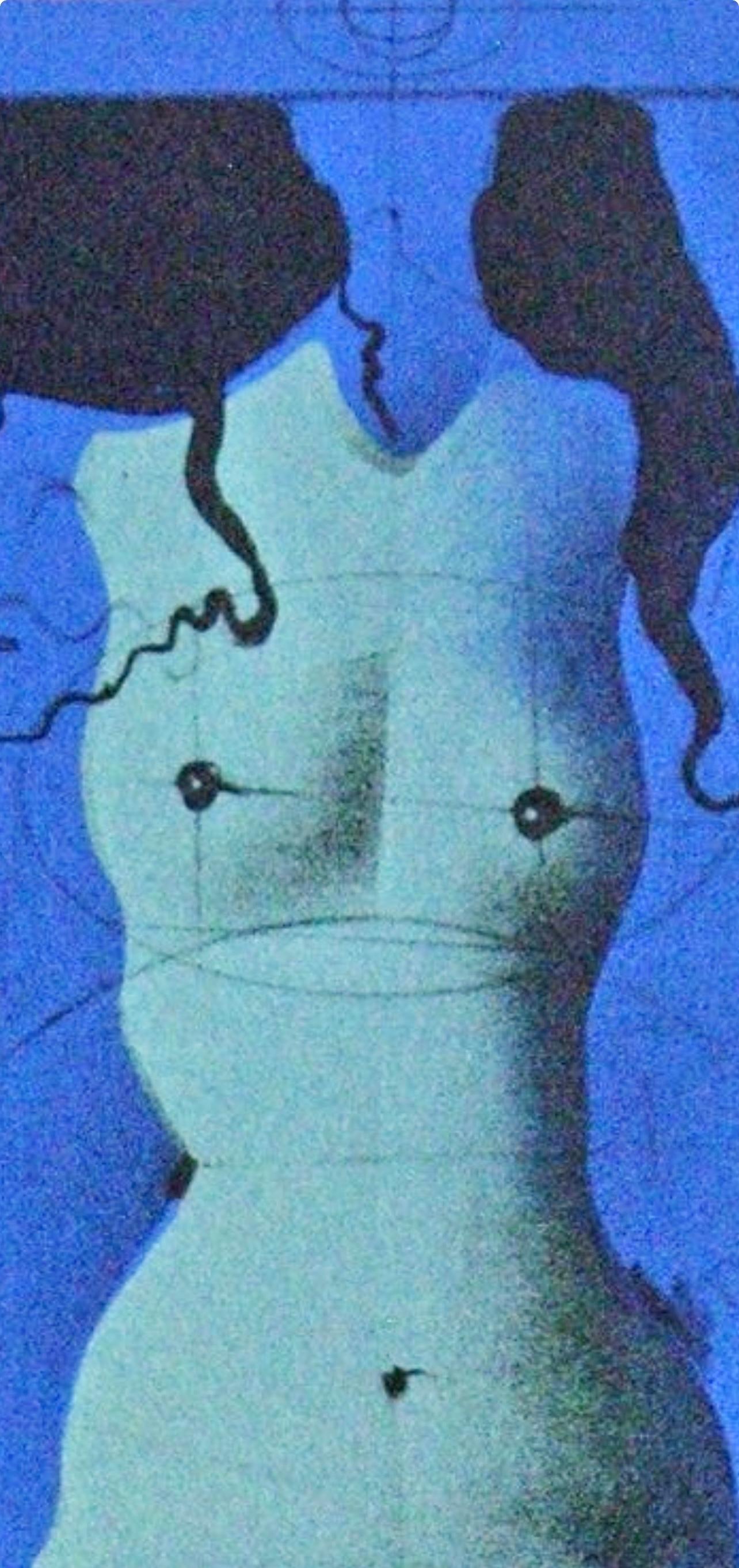 (tariff free*) Torso sur une pierre bleue, Souvenirs et Portraits d'Artistes - Bleu Nude Print par Paul Wunderlich