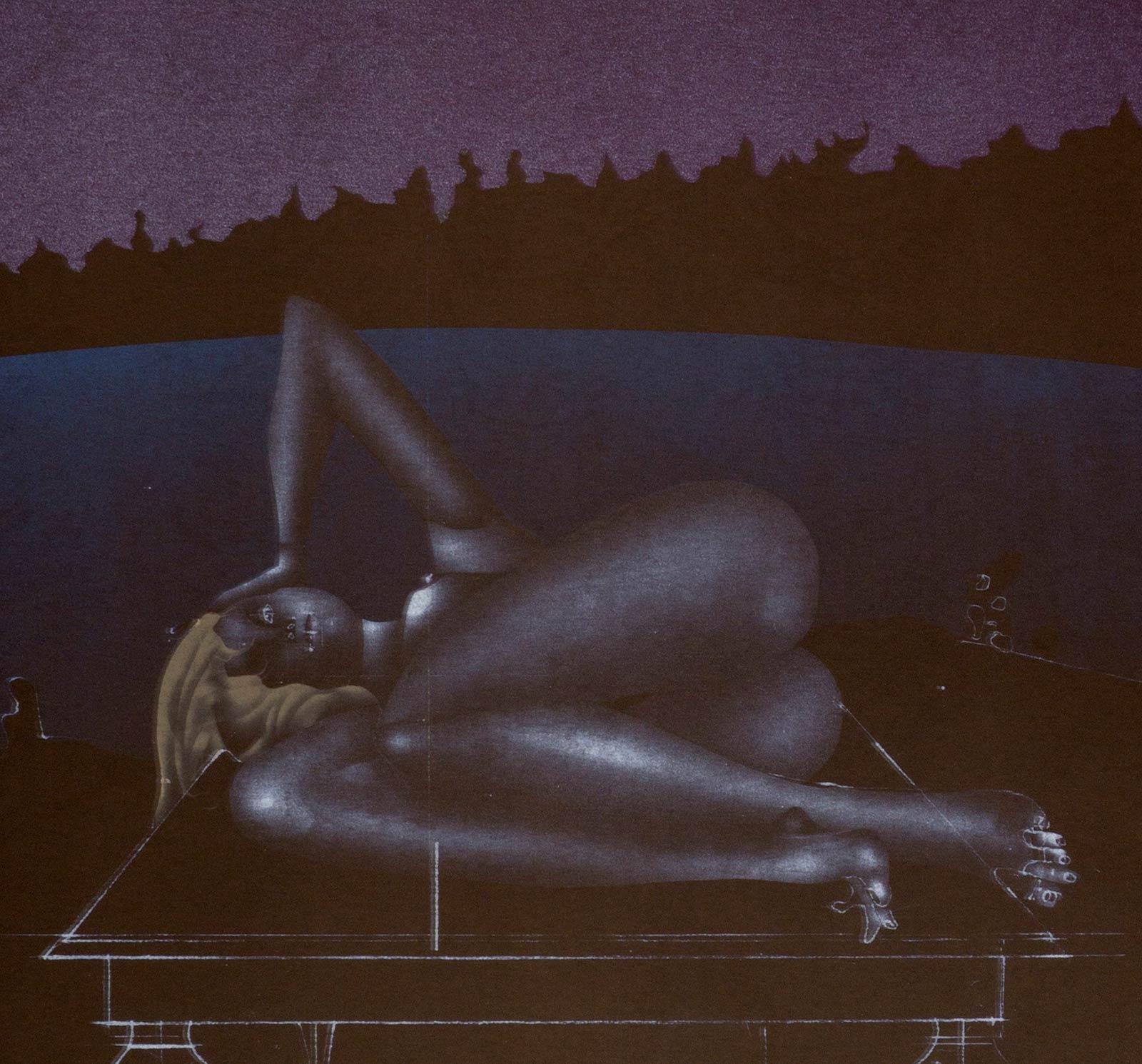 Twilight (an otherworldly nude reclines under a dusky moon) - Print by Paul Wunderlich