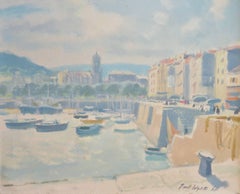 Paul Wyeth RBA (1920-83) Impressionist Vintage oil painting French Harbour Scene