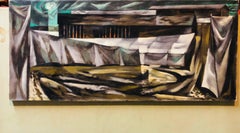 Social Realist Street Scene Modernist Landscape Oil Painting