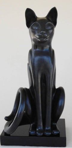 PAULA BLACKMAN Seated Cat Bronze Sculpture Black Patina 2017 FEMALE ARTIST