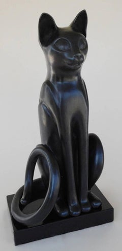 PAULA BLACKMAN Seated Cat Bronze Sculpture Black Patina 2017 FEMALE ARTIST