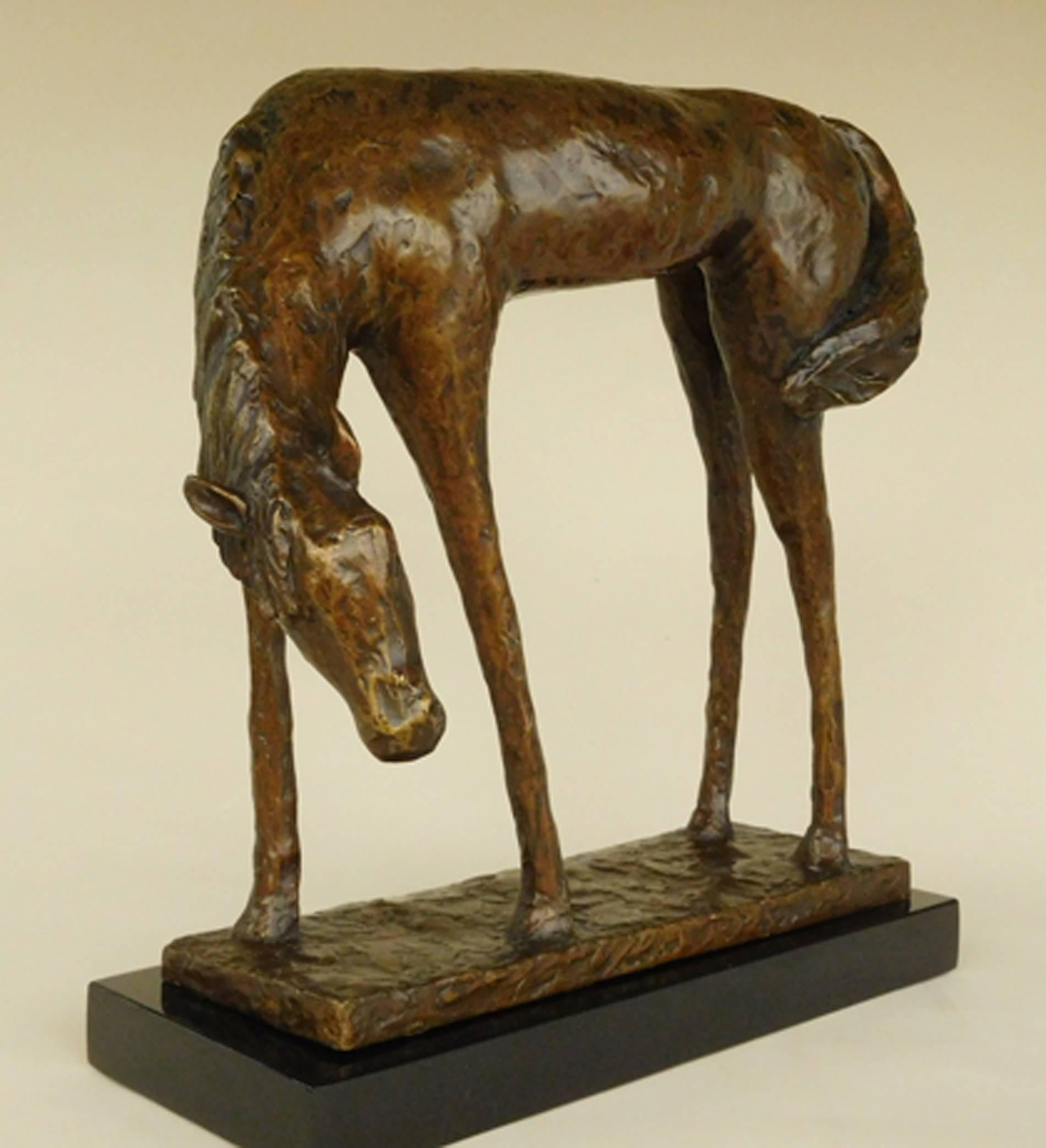 Horse (Bronze Sculpture) small edition 2017 - Gold Figurative Sculpture by Paula Blackman