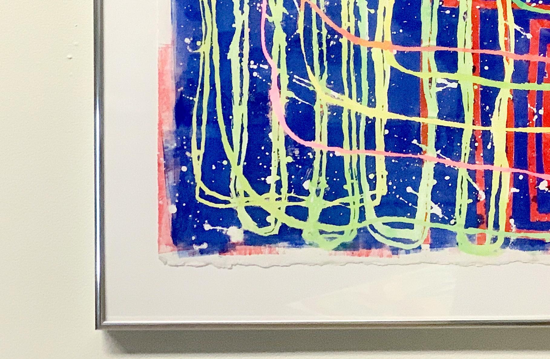 Free shipping with code ART2021SHIP through December! Paula Cahill's linear abstract compositions are often comprised of a single, luminous line that meanders, changes color, and seamlessly connects back to itself. The work is signed and dated on