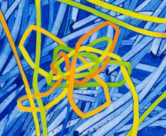 Cleopatra II: quadro astratto contemporaneo con linee blu, rosse, verdi e gialle