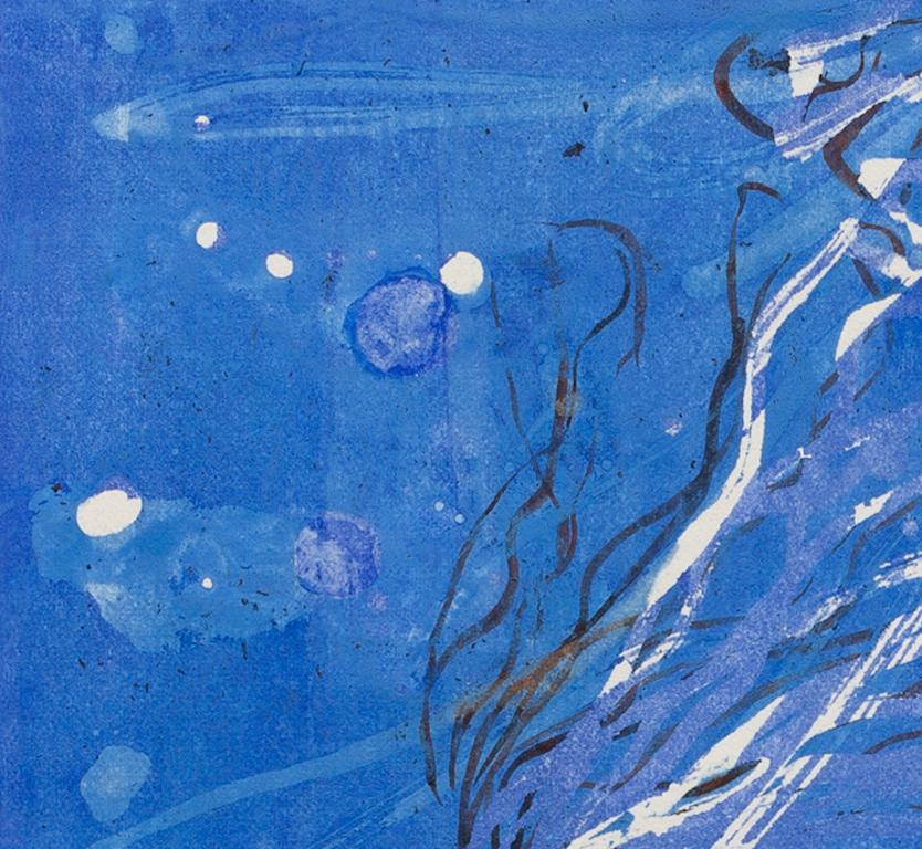 Current II – zeitgenössisches abstraktes blau-weißes gestisches Gemälde des Meereslebens (Abstrakt), Art, von Paula Cahill