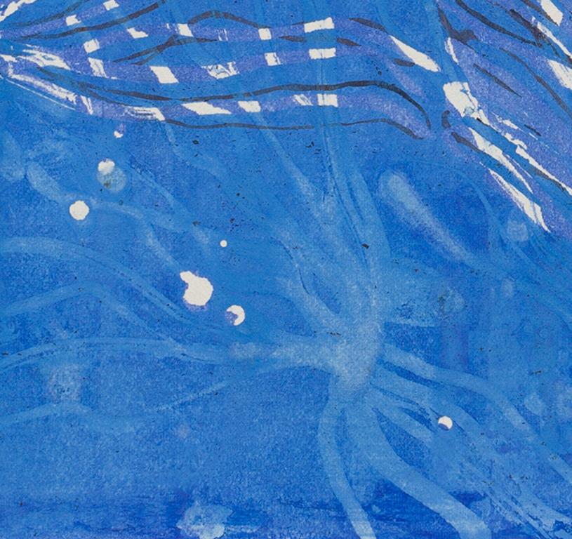 Current II – zeitgenössisches abstraktes blau-weißes gestisches Gemälde des Meereslebens (Blau), Abstract Drawing, von Paula Cahill