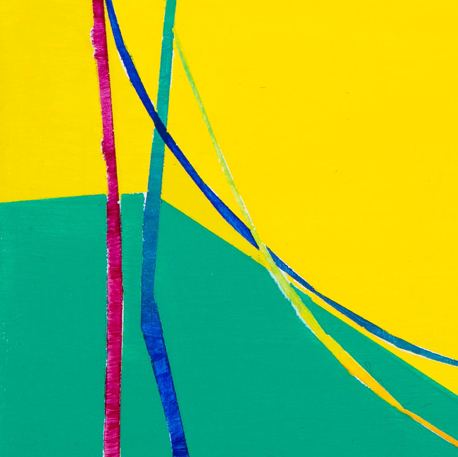 Paula Cahills lineare, abstrakte Kompositionen bestehen oft aus einer einzigen, leuchtenden Linie, die sich schlängelt, die Farbe wechselt und sich nahtlos wieder mit sich selbst verbindet. Dieses Stück kombiniert Cahills charakteristische