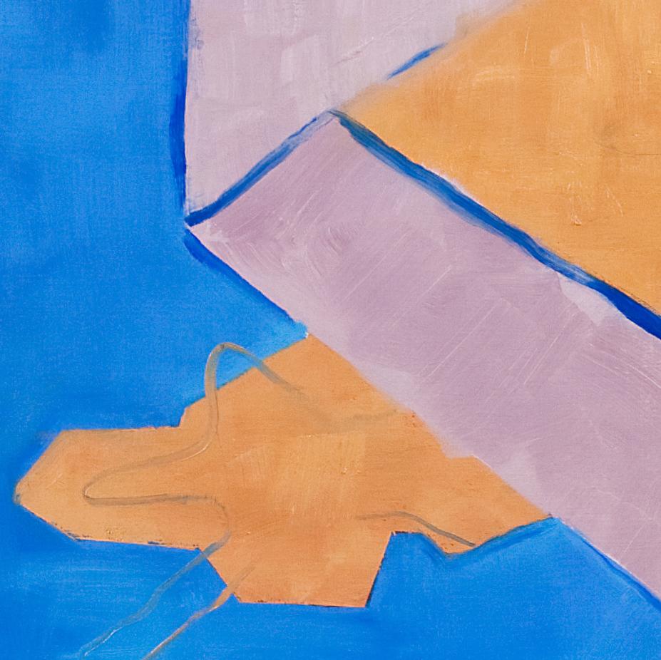 Glass Bottom: large contemporary abstract painting in pink, blue & orange - Painting by Paula Cahill