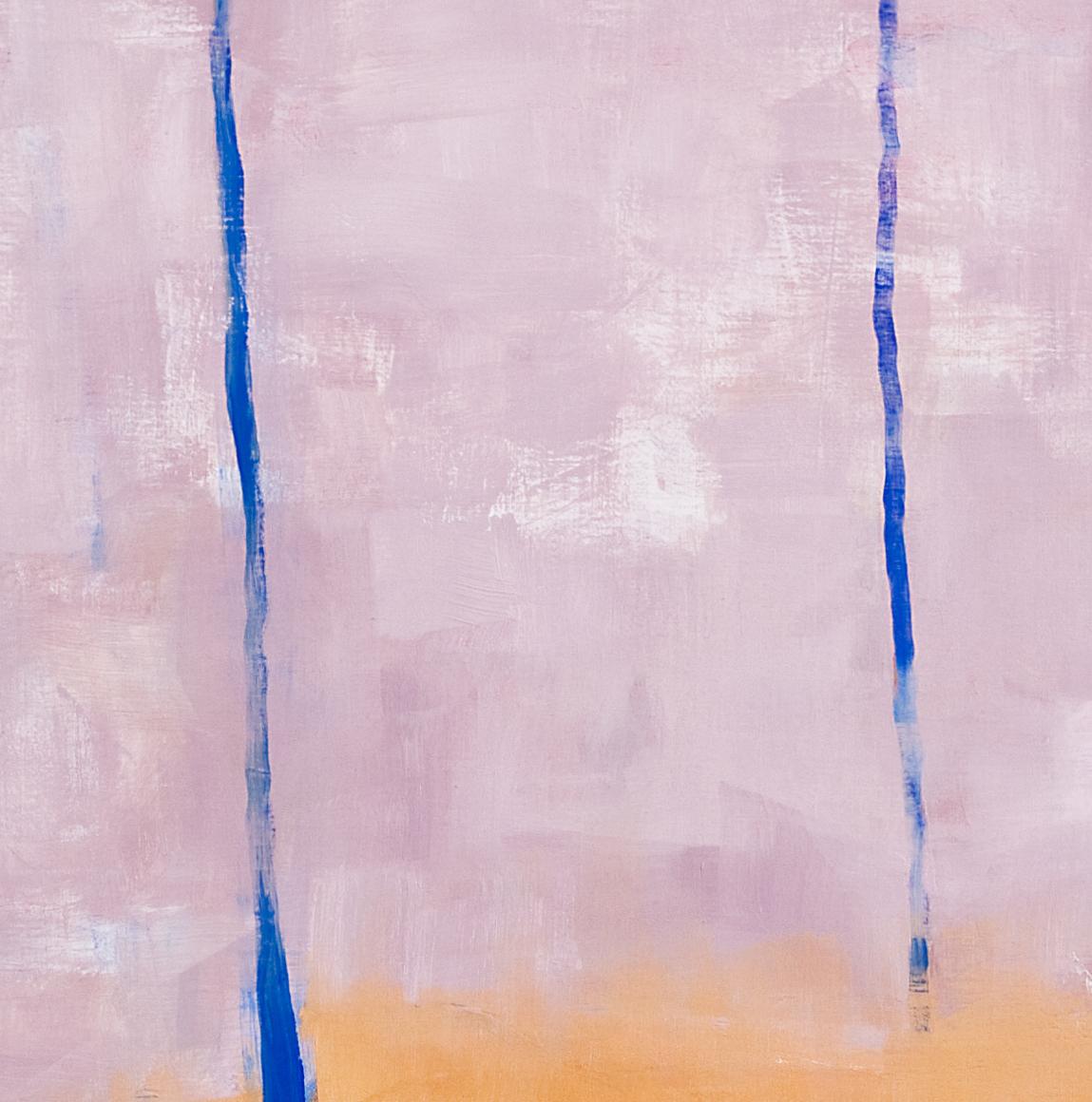 Fondo di vetro: grande quadro astratto contemporaneo in rosa, blu e arancione - Painting Astratto di Paula Cahill