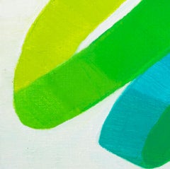 Imua: abstract painting w/ blue green yellow orange pink lines on white
