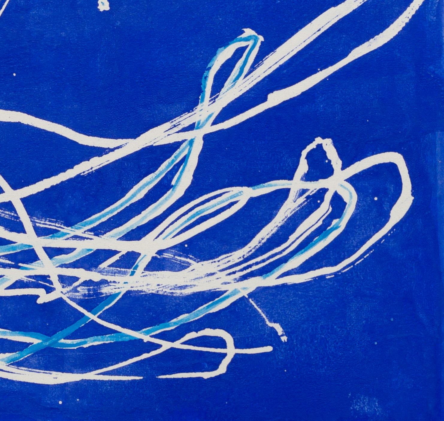 blue painting with white line