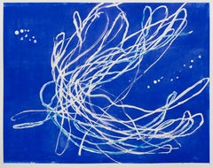 Reef Dancer: contemporary abstract gestural sea painting on blue w/ white lines