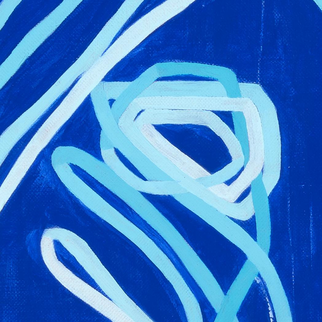 Sway: contemporary abstract painting w/ ocean references & blue gestural lines  - Painting by Paula Cahill