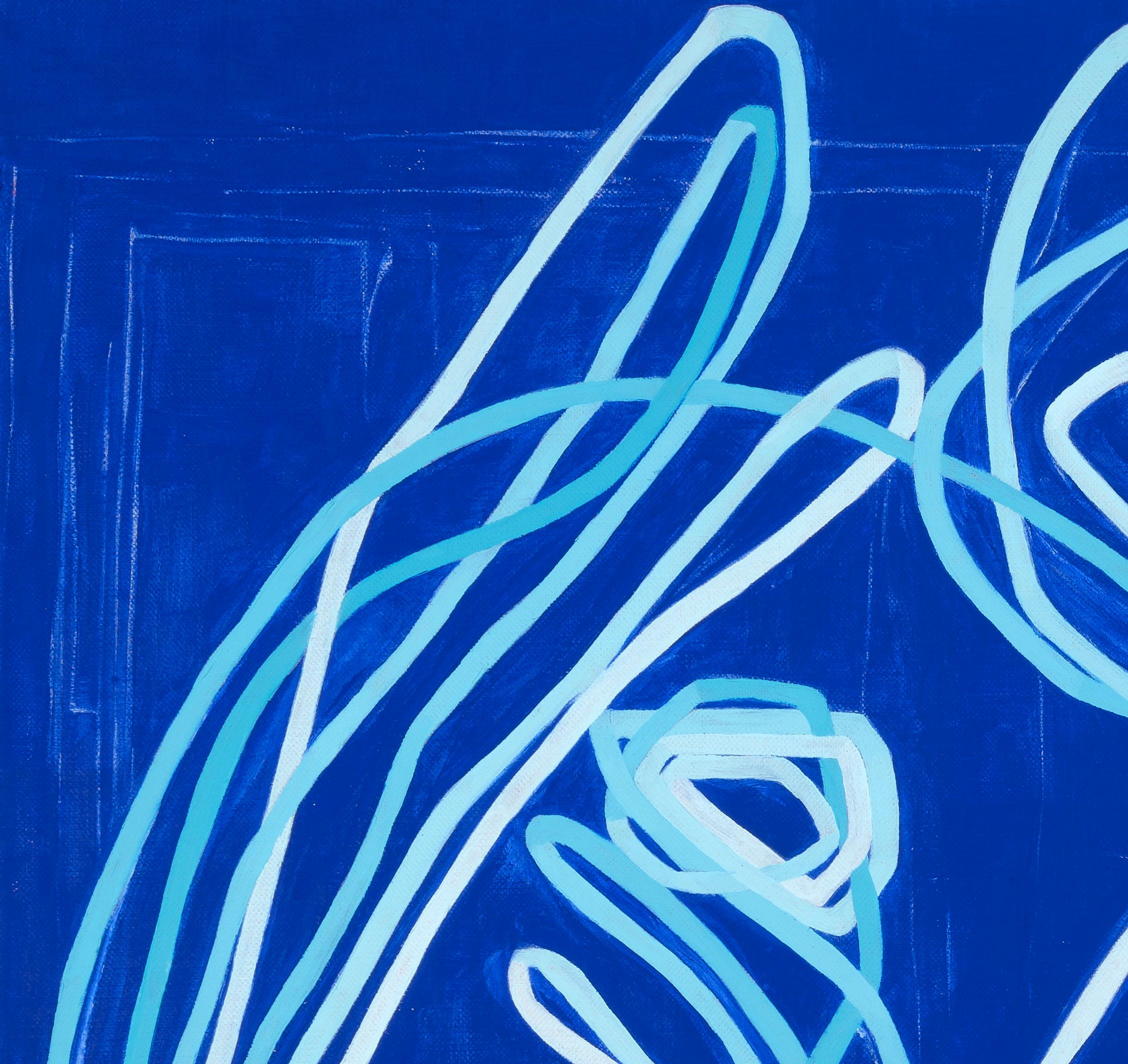 Sway: contemporary abstract painting w/ ocean references & blue gestural lines  - Abstract Painting by Paula Cahill