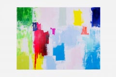 Abstraktes Gemälde, farbenfrohe Landschaftskunst, Paula Cherry, Original