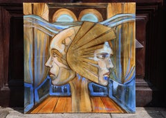 Adam & Eve in Space: Oil Painting, oil on canvas and gold leaf