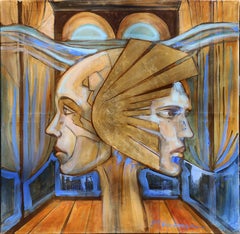 Adam & Eve in Space: Oil Painting, oil on canvas and gold leaf