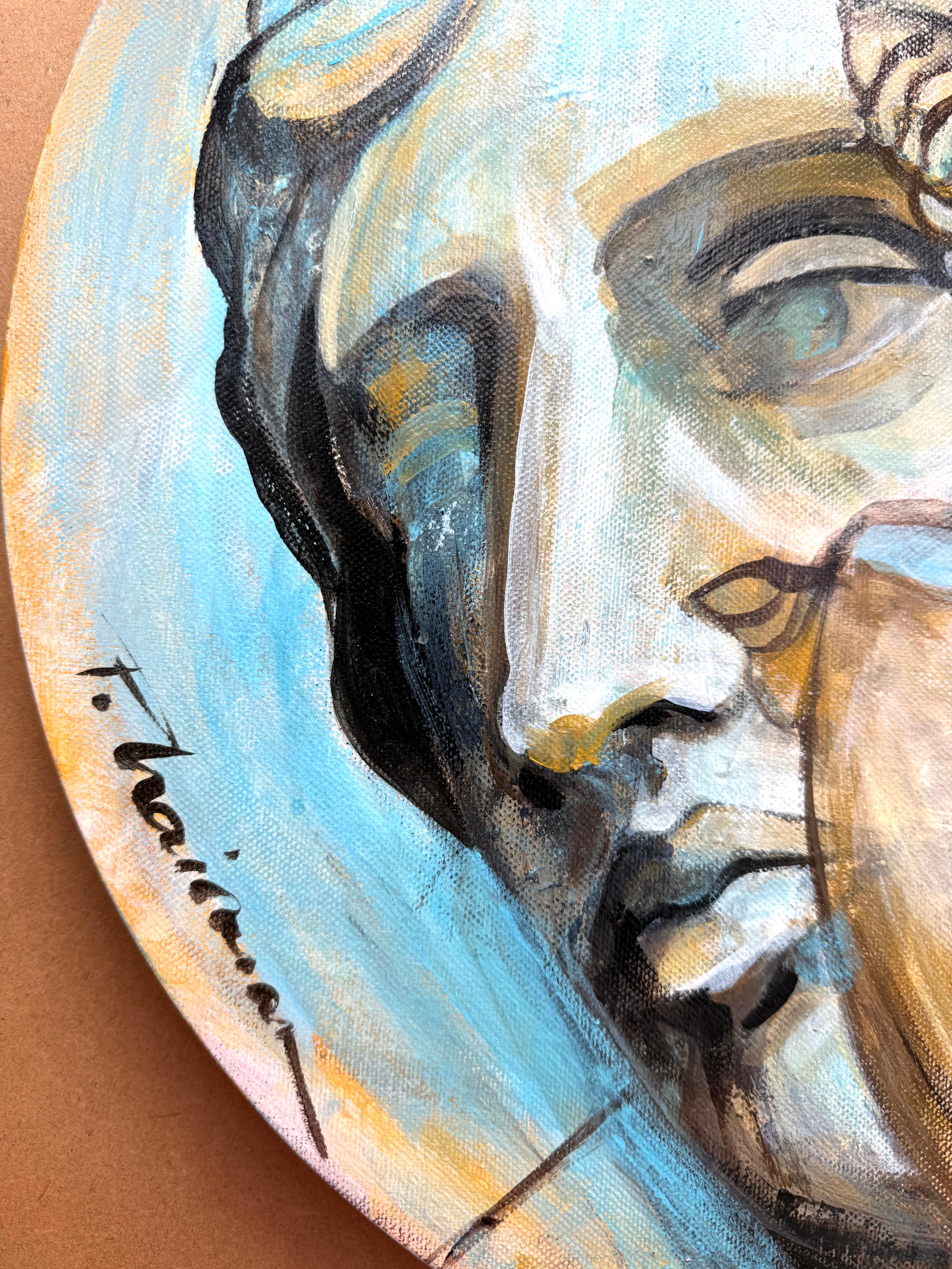 Amazon - original painting on round canvas Paula Craioveanu Neo-Mythology For Sale 7