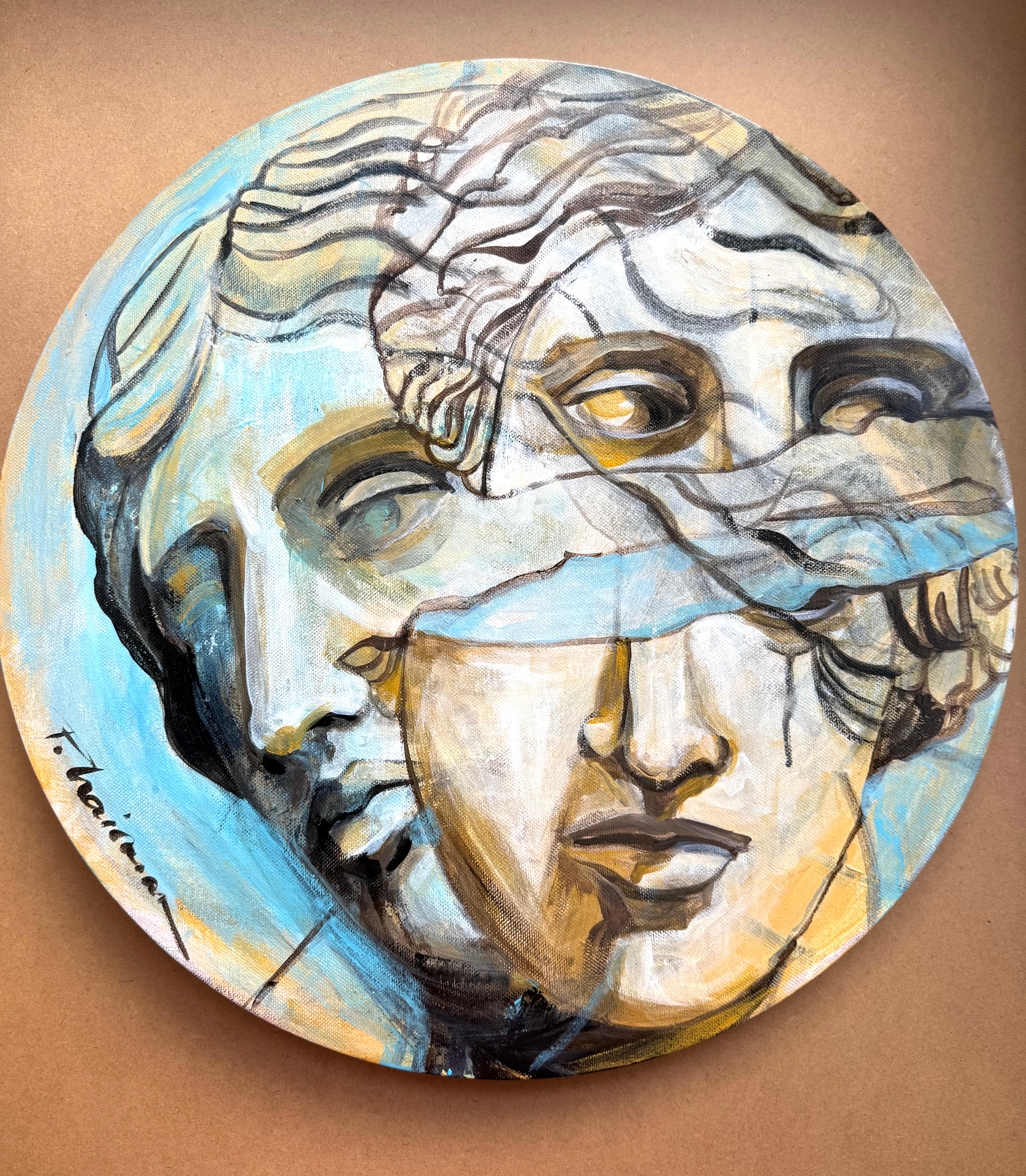 Amazon - original painting on round canvas Paula Craioveanu Neo-Mythology For Sale 1