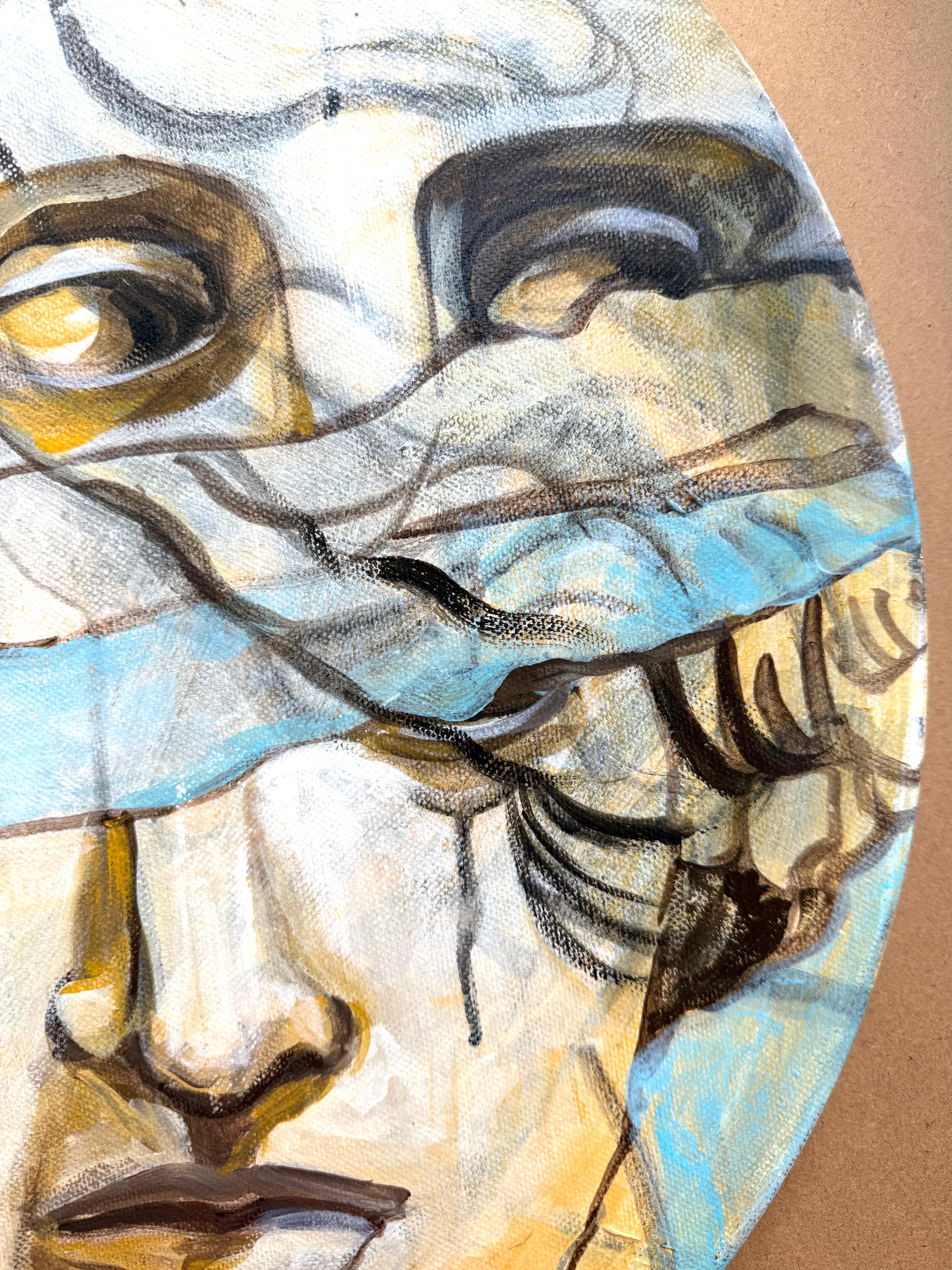 Amazon - original painting on round canvas Paula Craioveanu Neo-Mythology For Sale 2