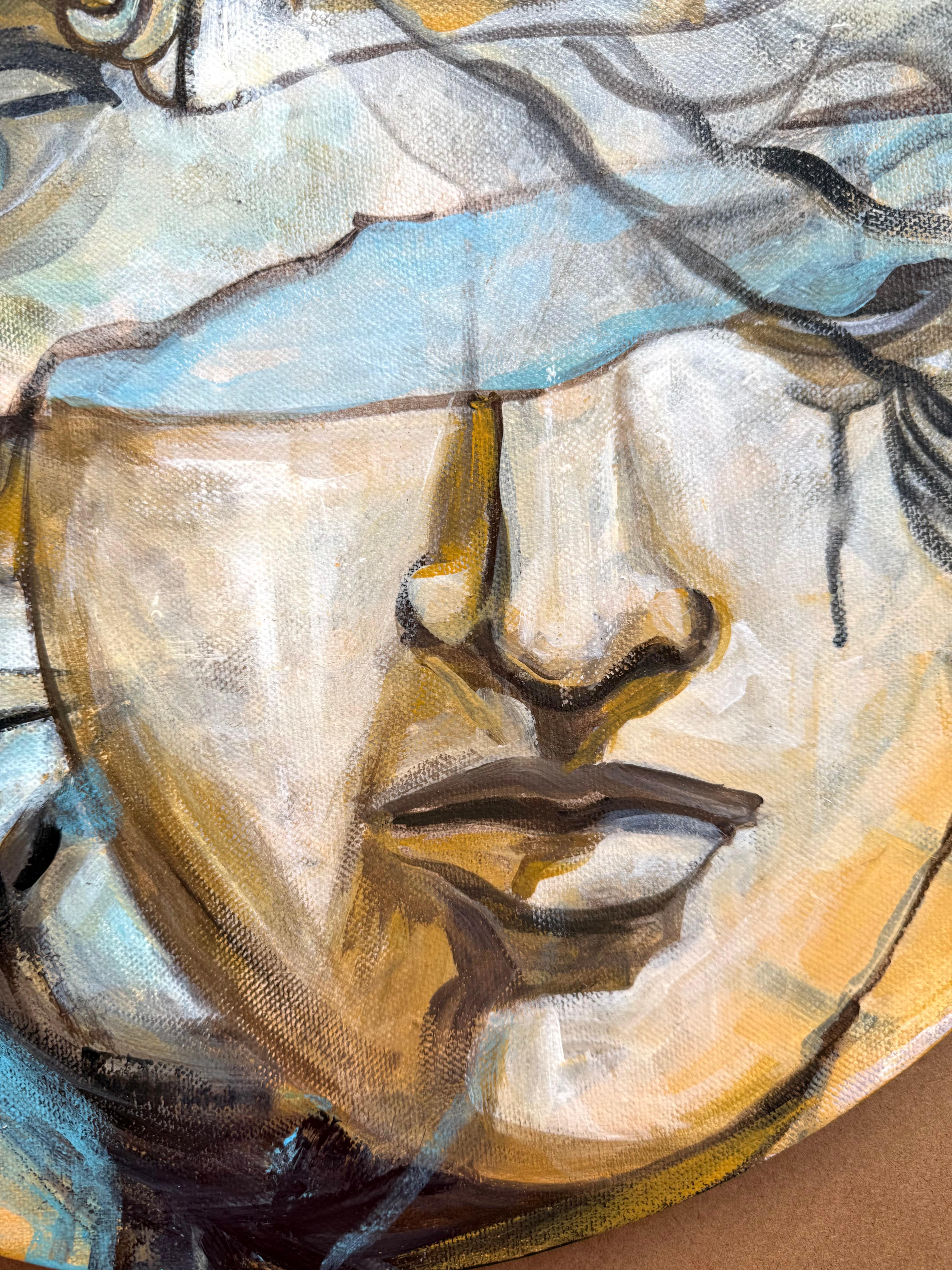 Amazon - original painting on round canvas Paula Craioveanu Neo-Mythology For Sale 4