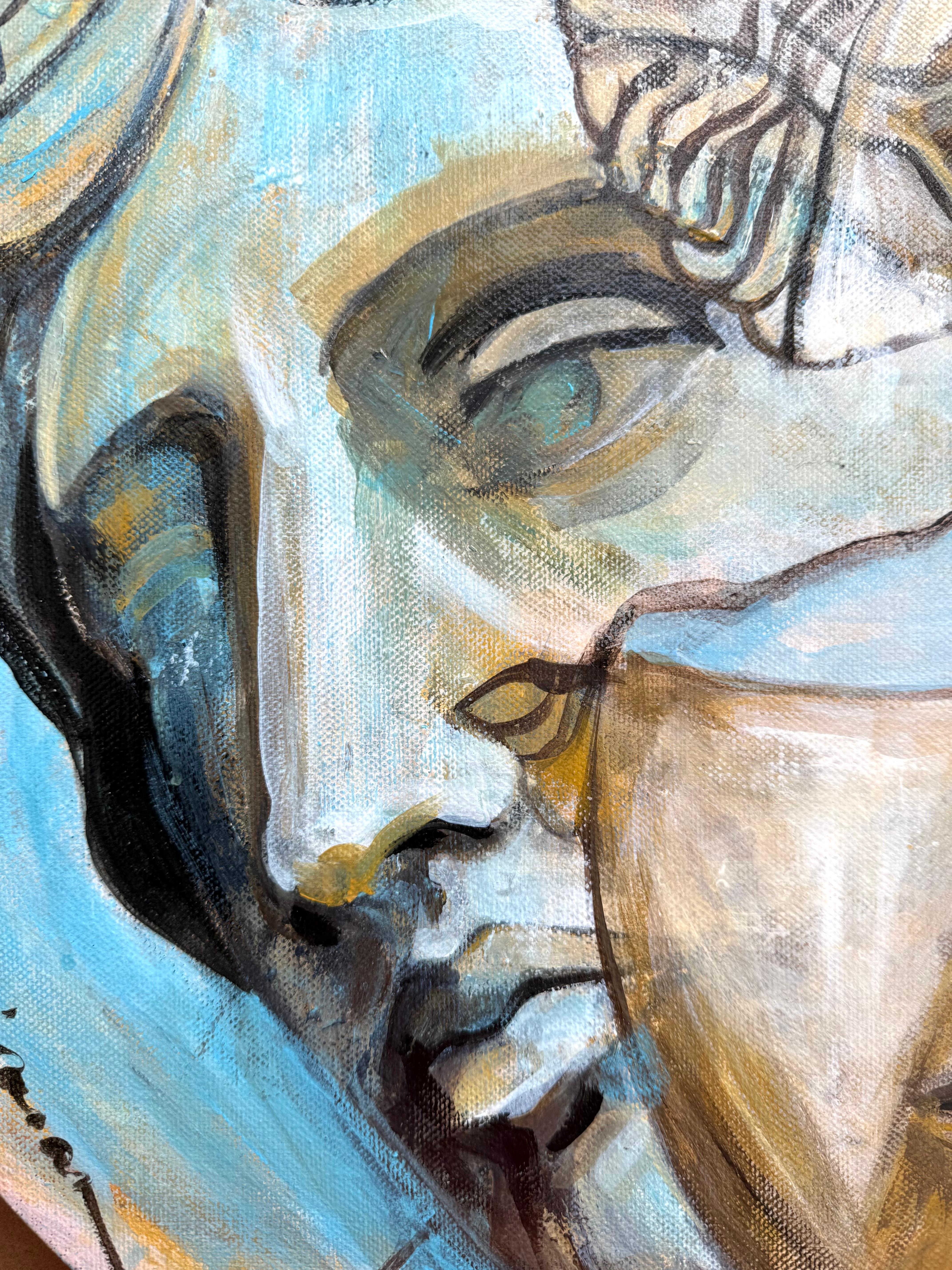 Amazon - original painting on round canvas Paula Craioveanu Neo-Mythology For Sale 5