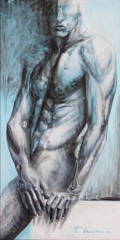 Amphibian Man male nude painting larger than life original by Paula Craioveanu