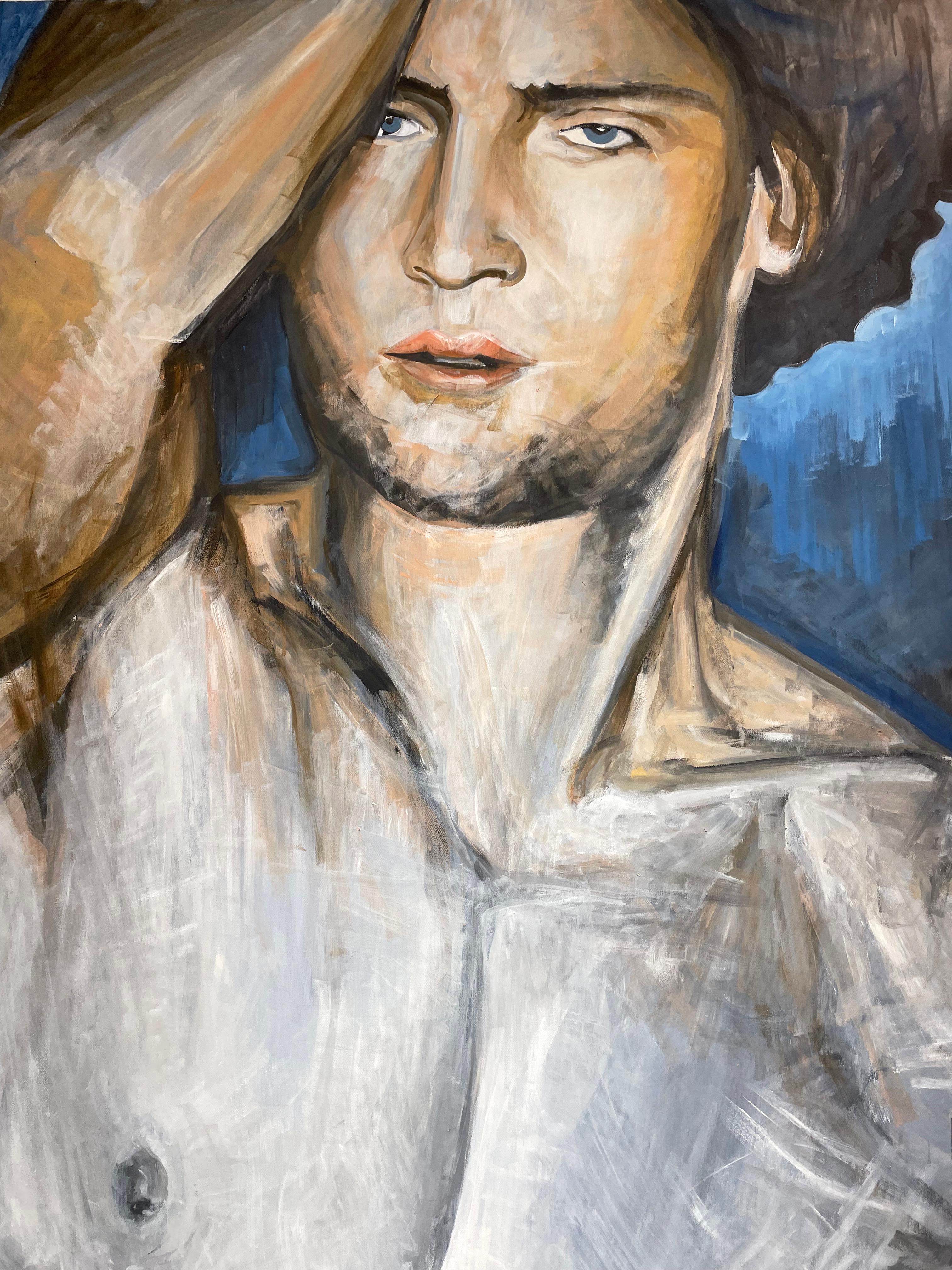 Atlas - larger than life painting male nude original by Paula Craioveanu 59x59in For Sale 1