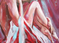 Ballerina Nude Interior Painting, Original 15.7x15.7in, Unstretched