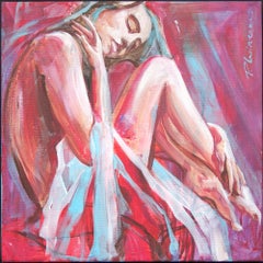 Ballerina Nude Interior Painting, Original 15.7x15.7in, Unstretched