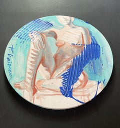 Blue Summer - Female Abstract Nude original round painting by Paula Craioveanu