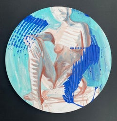 Blue Summer - Female Abstract Nude original round painting by Paula Craioveanu