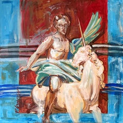 BOY WITH UNICORN - original painting by Paula Craioveanu Neo Mythology